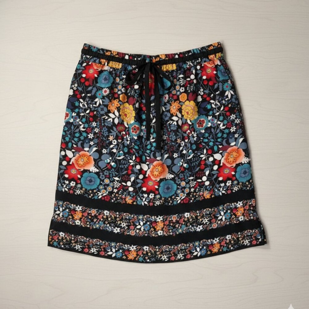 LOFT Black Floral Pencil Skirt with Multicolor Blooms